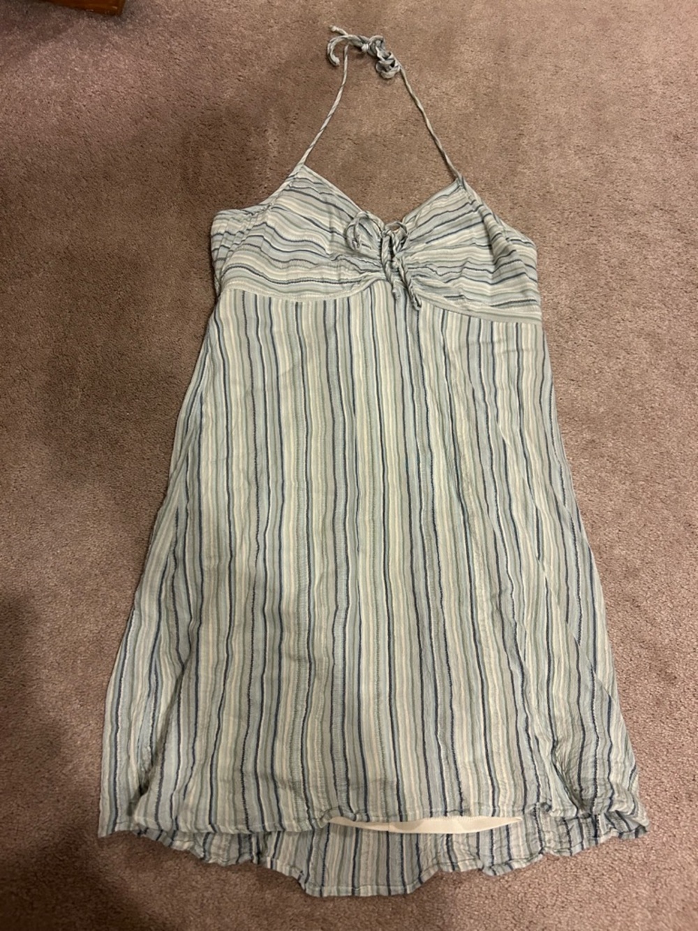 American Eagle Outfitters Blue and White Striped Halter Mini Dress